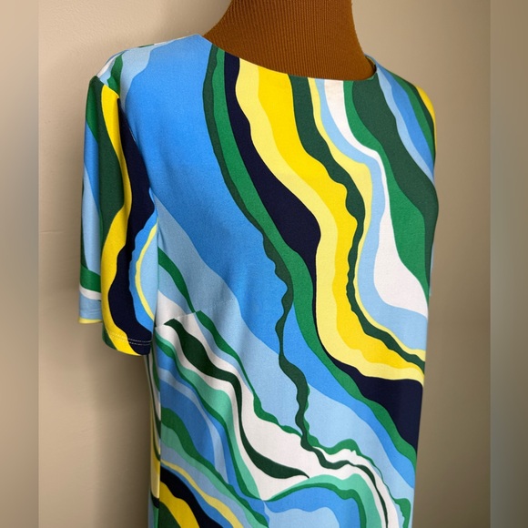 Donna Morgan Blue Riviera Swirl Maxi Dress Short Sleeve Size 10 - Picture 3 of 10